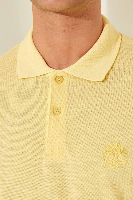 Tommy Life Embroidered Polo Yellow Men's T-Shirt - Thumbnail
