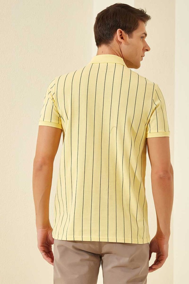 Tommy Life Striped Polo Yellow Men's T-Shirt