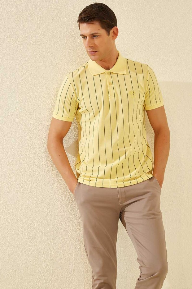Tommy Life Striped Polo Yellow Men's T-Shirt