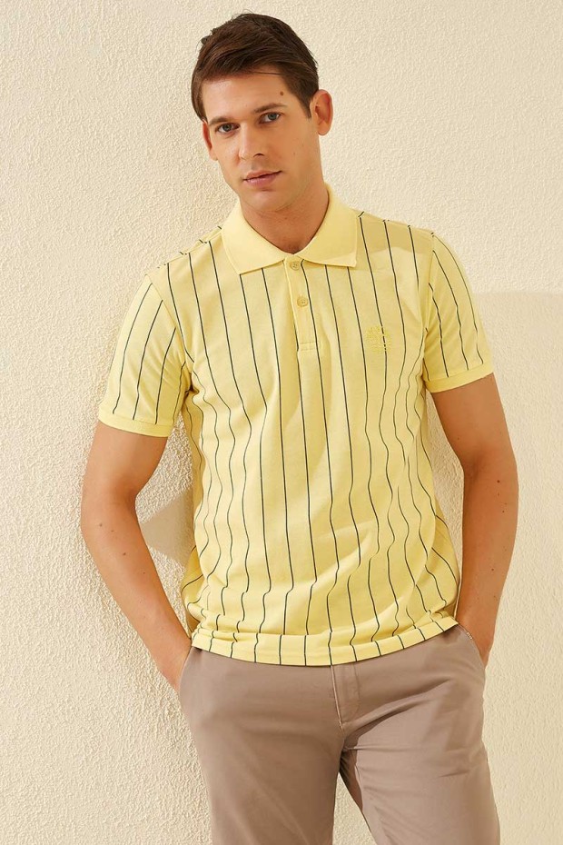 Tommy Life Striped Polo Yellow Men's T-Shirt