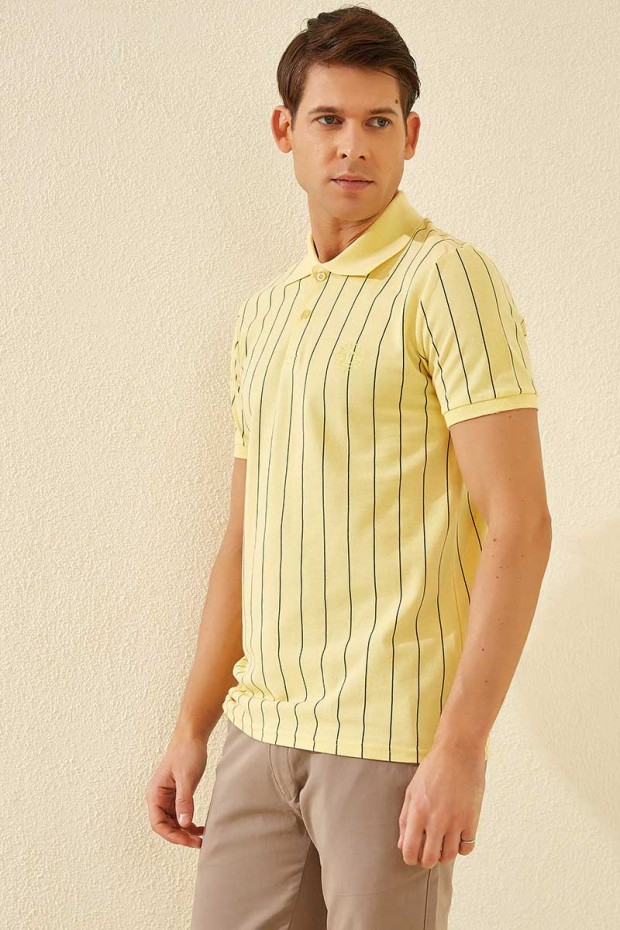 Tommy Life Striped Polo Yellow Men's T-Shirt