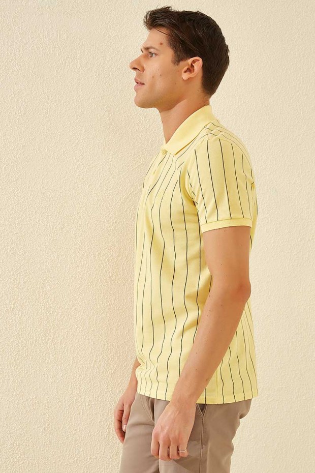Tommy Life Striped Polo Yellow Men's T-Shirt