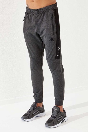 Invincible Side-Printed Anthracite Melange Men's Tracksuit Bottom - Thumbnail