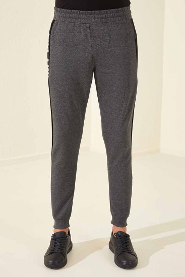 Tommy Life Printed Side Topped Open Anthracite-Melange Men's Tracksuit Bottom - Thumbnail