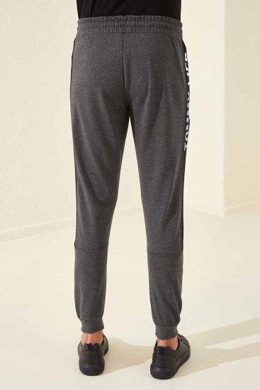 Tommy Life Printed Side Topped Open Anthracite-Melange Men's Tracksuit Bottom - Thumbnail