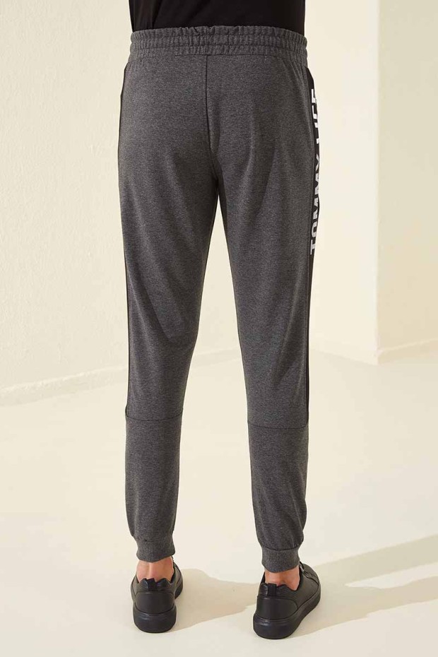 Tommy Life Printed Side Topped Open Anthracite-Melange Men's Tracksuit Bottom