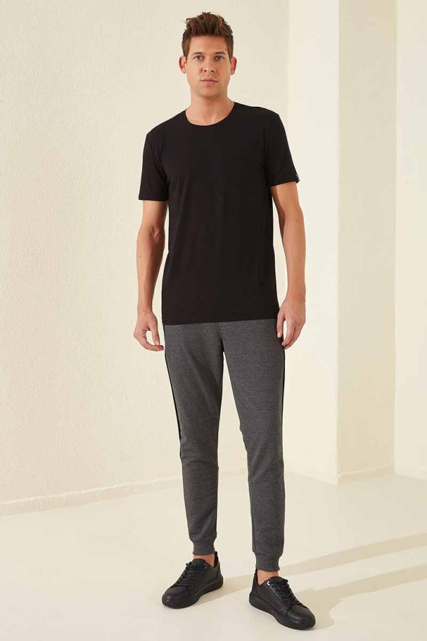 Tommy Life Printed Side Topped Open Anthracite-Melange Men's Tracksuit Bottom