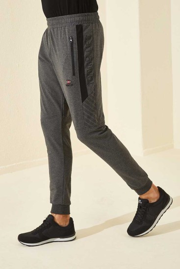 Tommy Life Zipper Pocket Anthracite-Melange Men's Tracksuit Bottom - Thumbnail