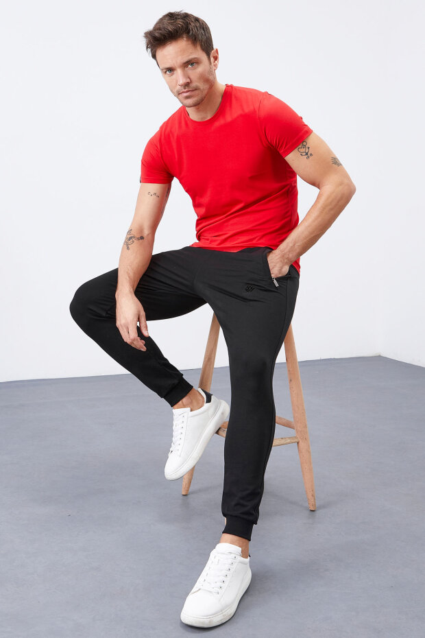 Tommy Life Zipper Pocket Black Men's Tracksuit Bottom - 1