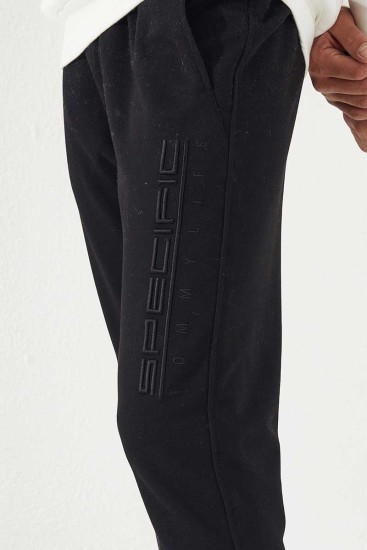 Specific Zipper Pocket Black Men's Tracksuit Bottom - Thumbnail