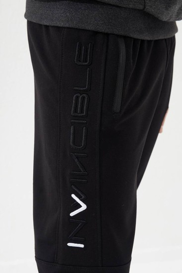 Invincible Side-Printed Black Men's Tracksuit Bottom - Thumbnail