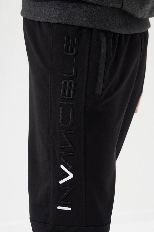 Invincible Side-Printed Black Men's Tracksuit Bottom