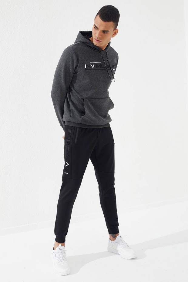 Invincible Side-Printed Black Men's Tracksuit Bottom