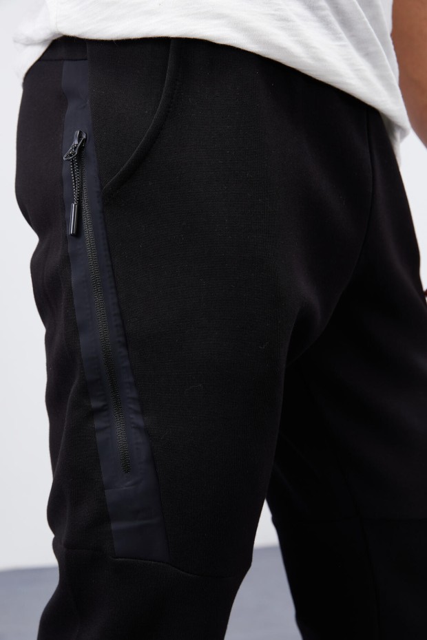 Tommy Life Reverse Zipper Black Men's Tracksuit Bottom