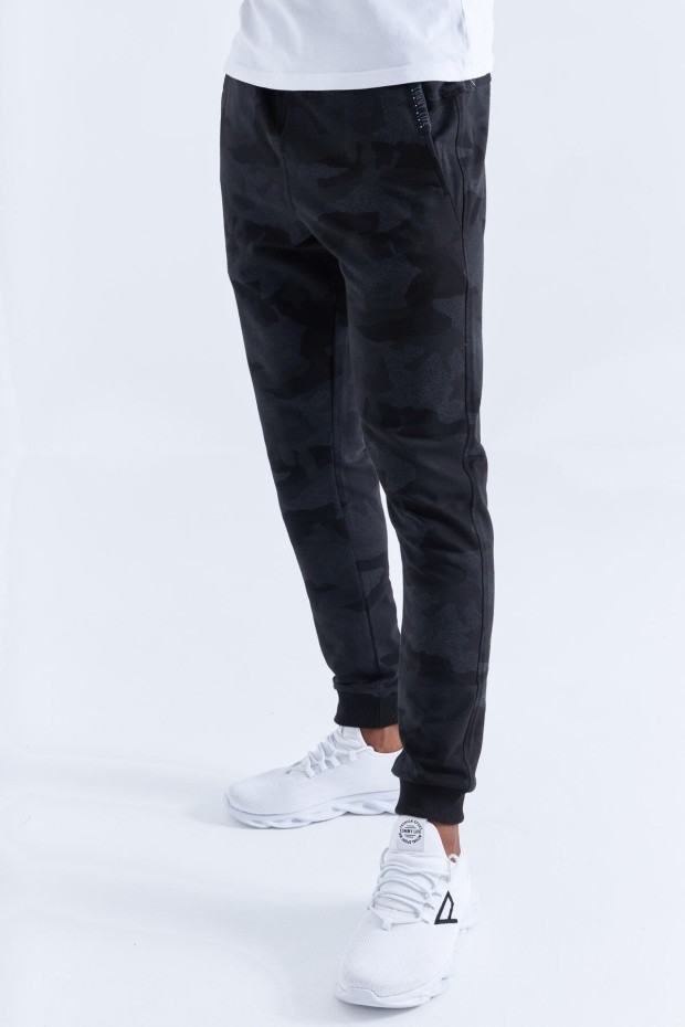 Tommy Life Reverse Zippered Cuff Black-Camo Men's Tracksuit Bottom
