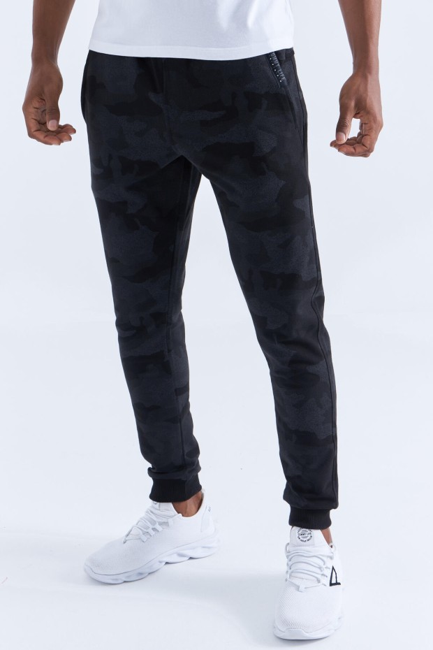 Tommy Life Reverse Zippered Cuff Black-Camo Men's Tracksuit Bottom