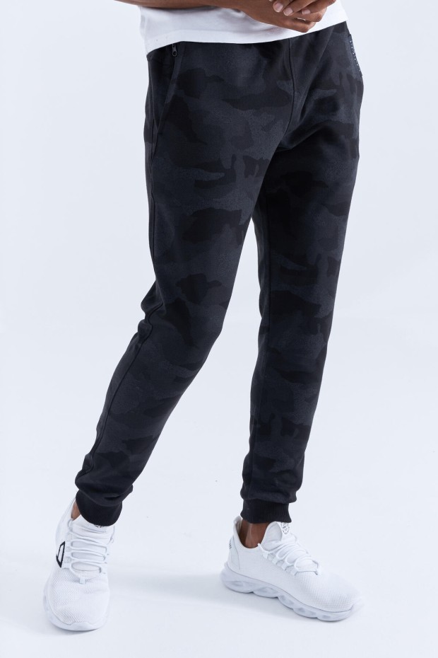 Tommy Life Reverse Zippered Cuff Black-Camo Men's Tracksuit Bottom