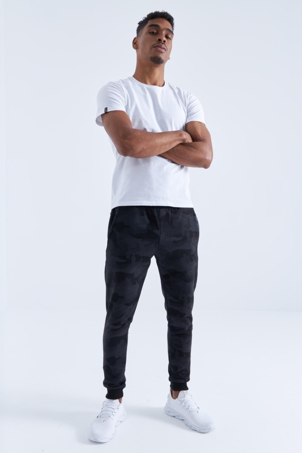 Tommy Life Reverse Zippered Cuff Black-Camo Men's Tracksuit Bottom