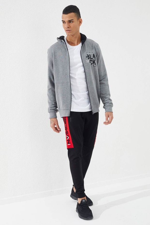 Invincible Side-Printed Black-Red Men's Tracksuit Bottom