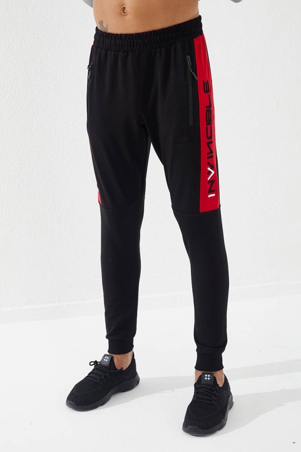 Invincible Side-Printed Black-Red Men's Tracksuit Bottom