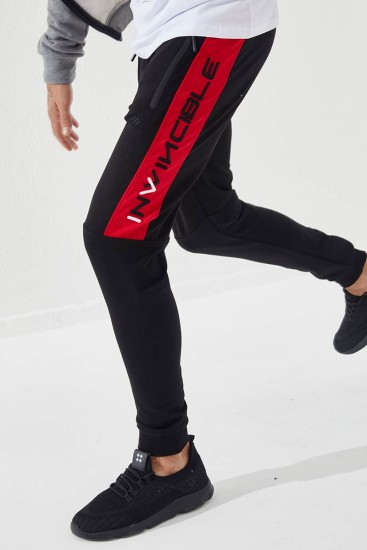 Invincible Side-Printed Black-Red Men's Tracksuit Bottom - Thumbnail