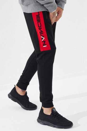 Invincible Side-Printed Black-Red Men's Tracksuit Bottom - Thumbnail