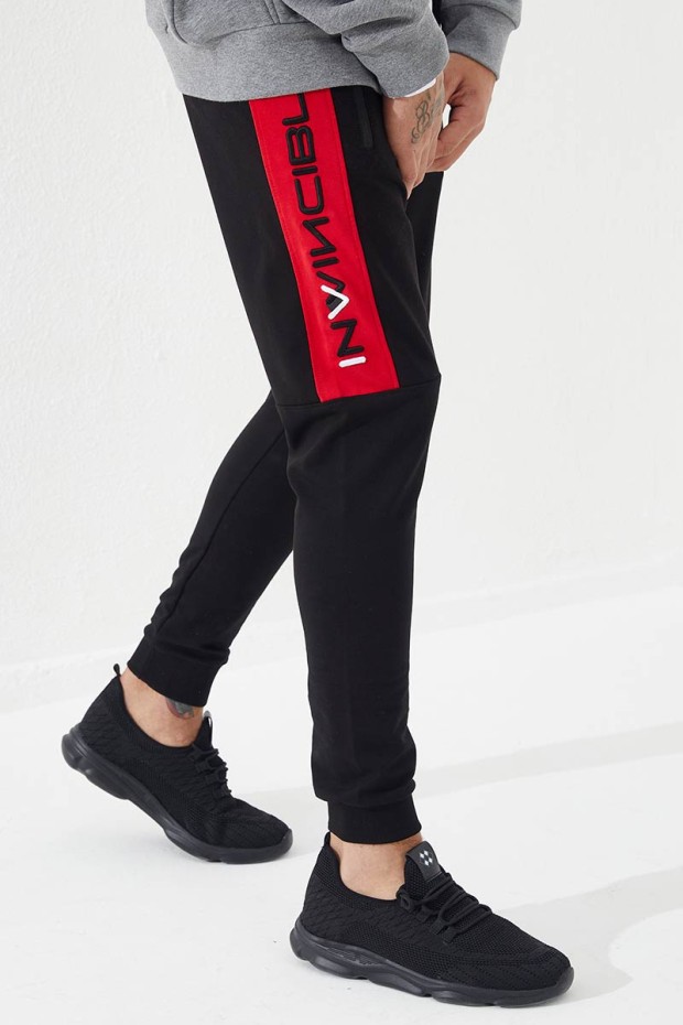 Invincible Side-Printed Black-Red Men's Tracksuit Bottom