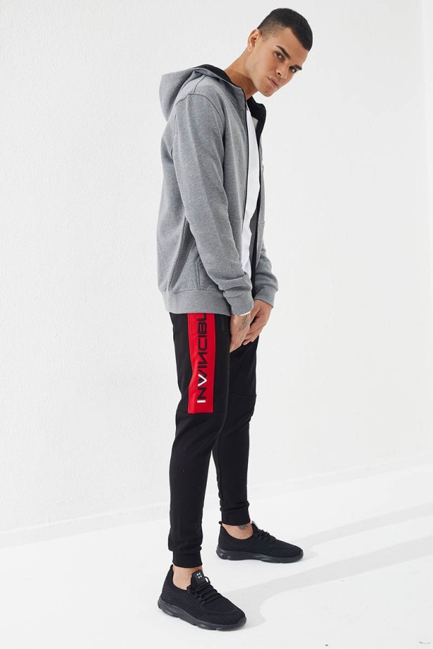 Invincible Side-Printed Black-Red Men's Tracksuit Bottom