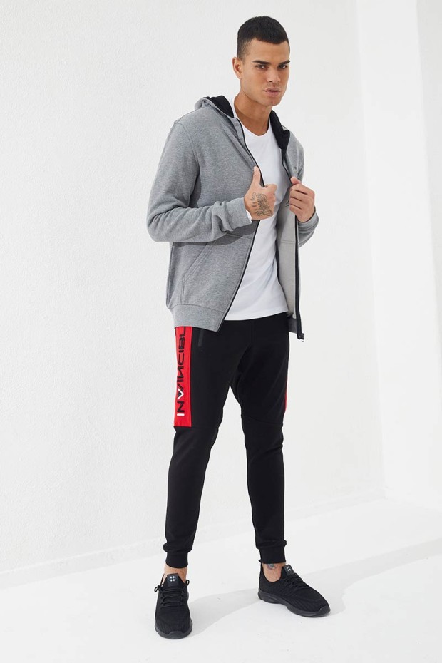 Invincible Side-Printed Black-Red Men's Tracksuit Bottom