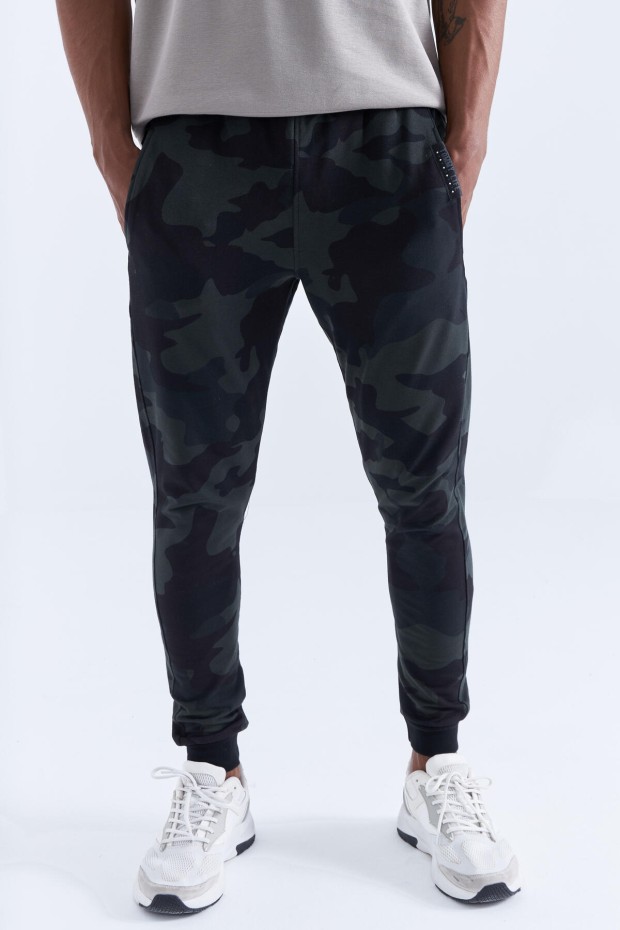 Tommy Life Reverse Zippered Cuff Camouflage Black Shadow Men's Tracksuit Bottom