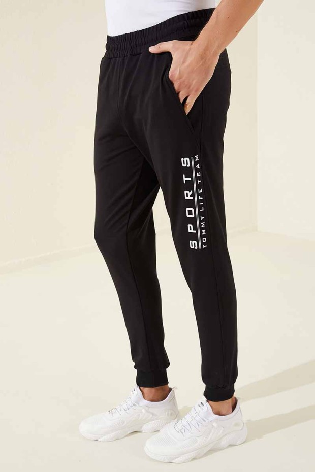 Tommy Life Sports Printed Black-White Men's Tracksuit Bottom