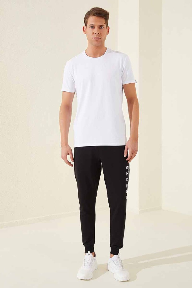 Tommy Life Sports Printed Black-White Men's Tracksuit Bottom