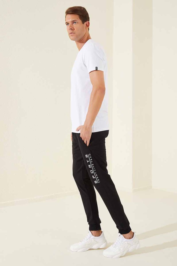 Tommy Life Sports Printed Black-White Men's Tracksuit Bottom