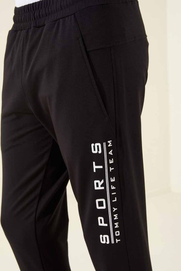 Tommy Life Sports Printed Black-White Men's Tracksuit Bottom - Thumbnail