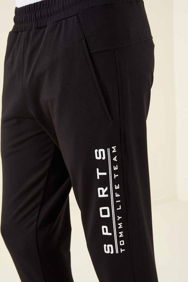 Tommy Life Sports Printed Black-White Men's Tracksuit Bottom