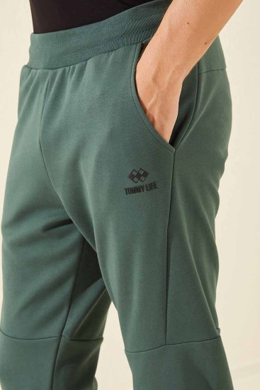Tommy Life Reverse Zipper Green Men's Tracksuit Bottom - Thumbnail