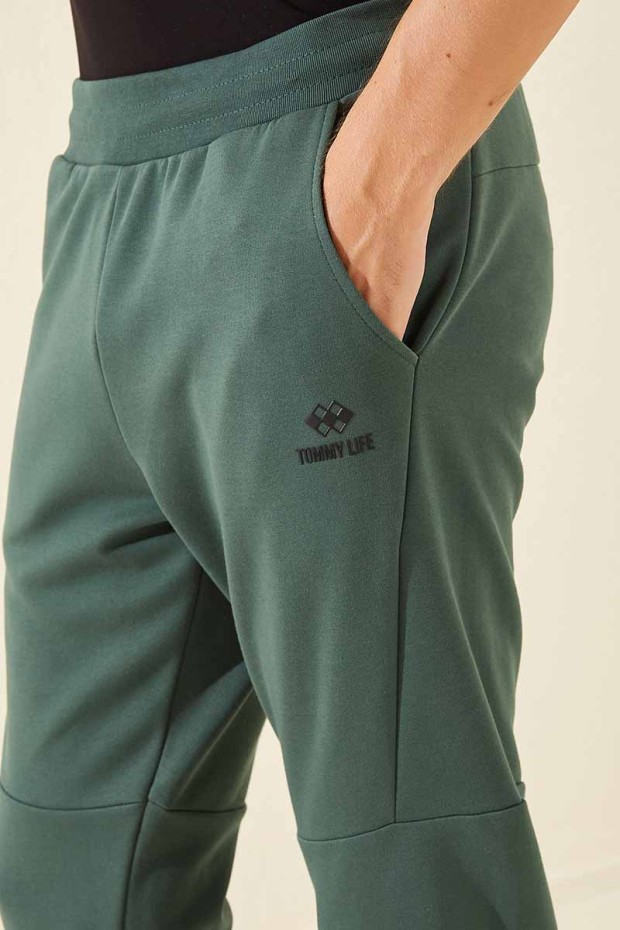 Tommy Life Reverse Zipper Green Men's Tracksuit Bottom