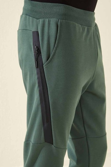 Tommy Life Reverse Zipper Green Men's Tracksuit Bottom - Thumbnail
