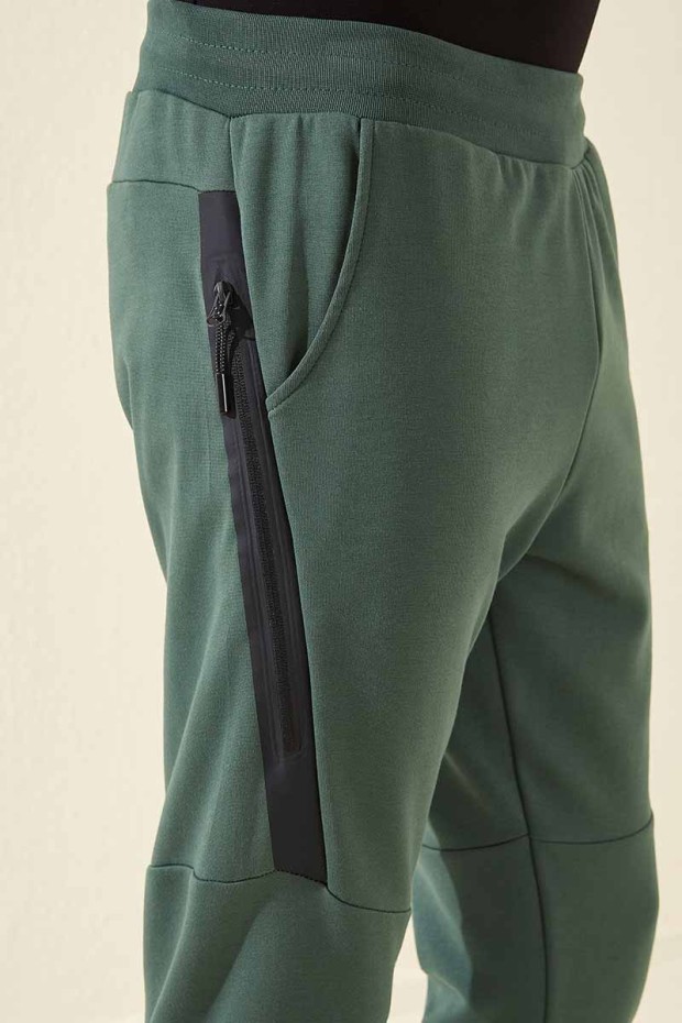 Tommy Life Reverse Zipper Green Men's Tracksuit Bottom
