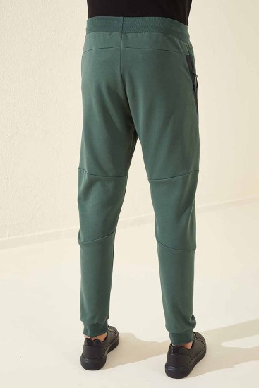 Tommy Life Reverse Zipper Green Men's Tracksuit Bottom - Thumbnail