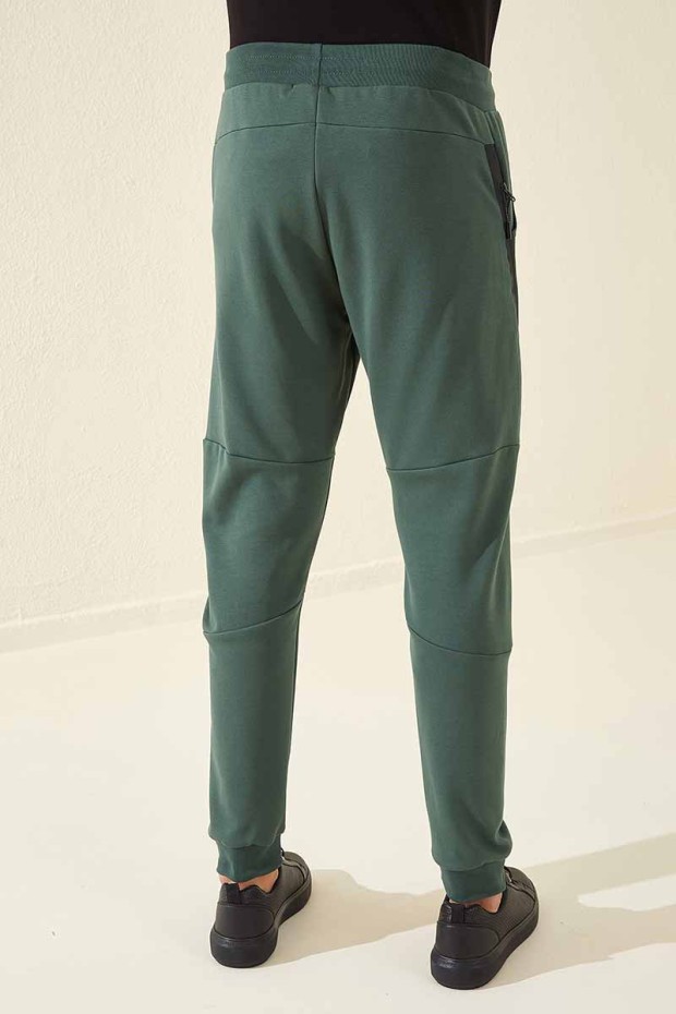 Tommy Life Reverse Zipper Green Men's Tracksuit Bottom