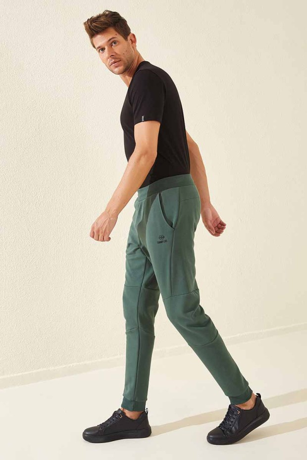 Tommy Life Reverse Zipper Green Men's Tracksuit Bottom