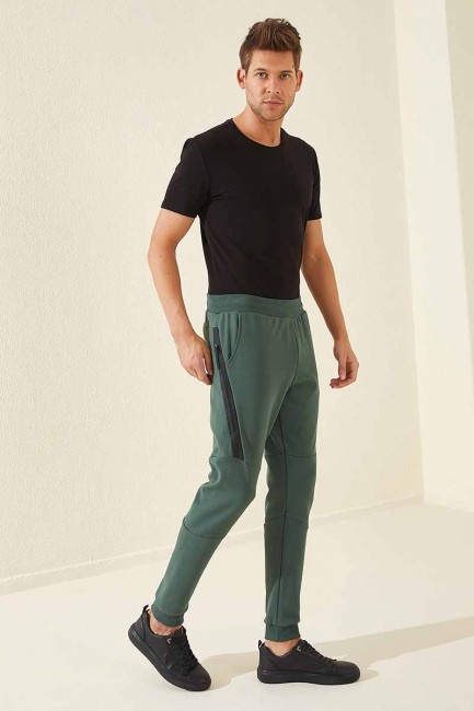 Tommy Life Reverse Zipper Green Men's Tracksuit Bottom