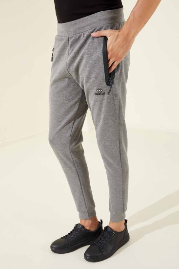 Tommy Life Zip Pocket Grey-Melange Men's Tracksuit Bottom - Thumbnail
