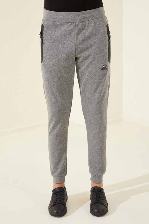 Tommy Life Zip Pocket Grey-Melange Men's Tracksuit Bottom