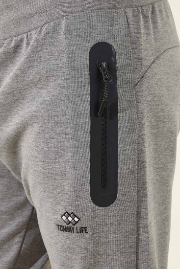 Tommy Life Zip Pocket Grey-Melange Men's Tracksuit Bottom - Thumbnail