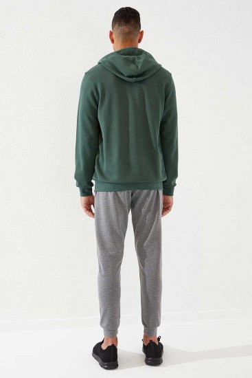 Specific Zipper Pocket Grey Melange Men's Tracksuit Bottom - Thumbnail