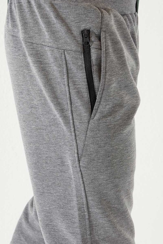 Specific Zipper Pocket Grey Melange Men's Tracksuit Bottom