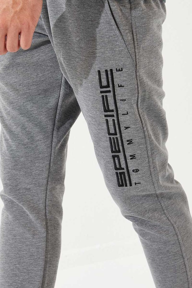 Specific Zipper Pocket Grey Melange Men's Tracksuit Bottom