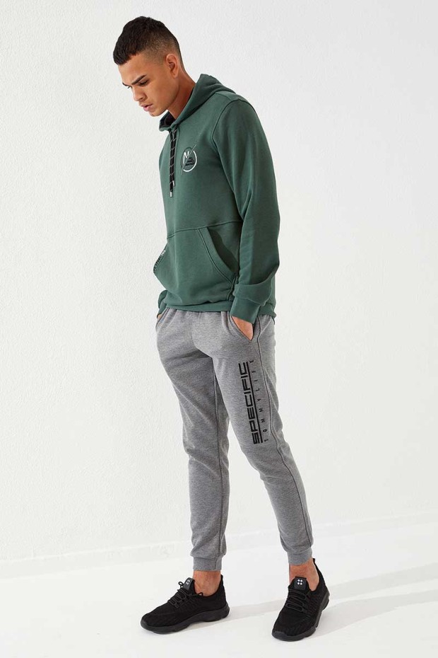 Specific Zipper Pocket Grey Melange Men's Tracksuit Bottom